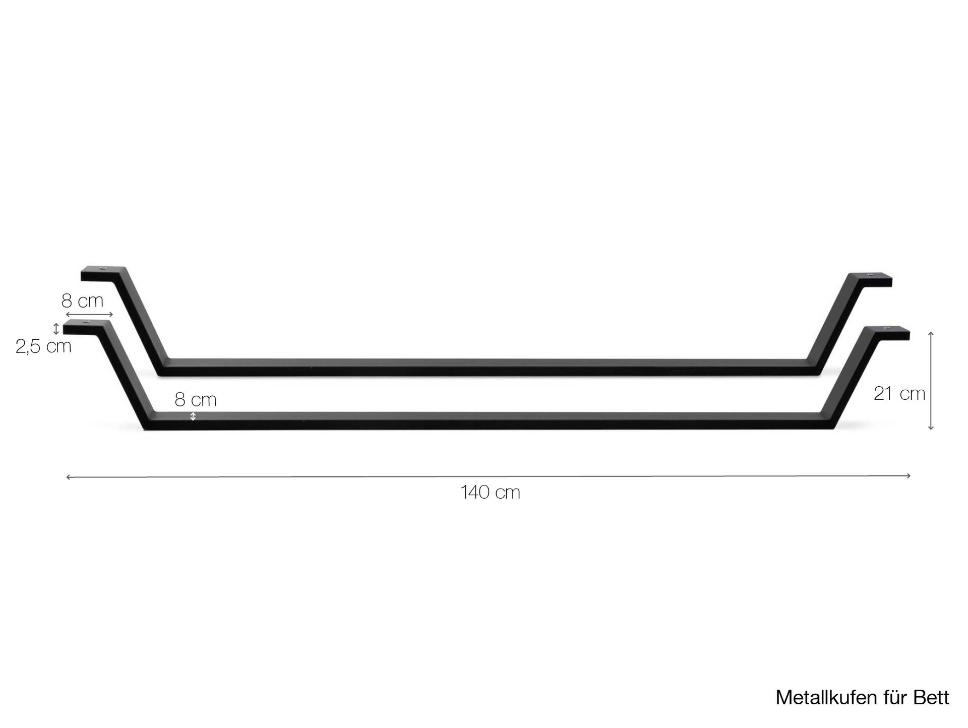 2er-Set Bettkufen, Material Metall, schwarz pulverbeschichtet 140 cm