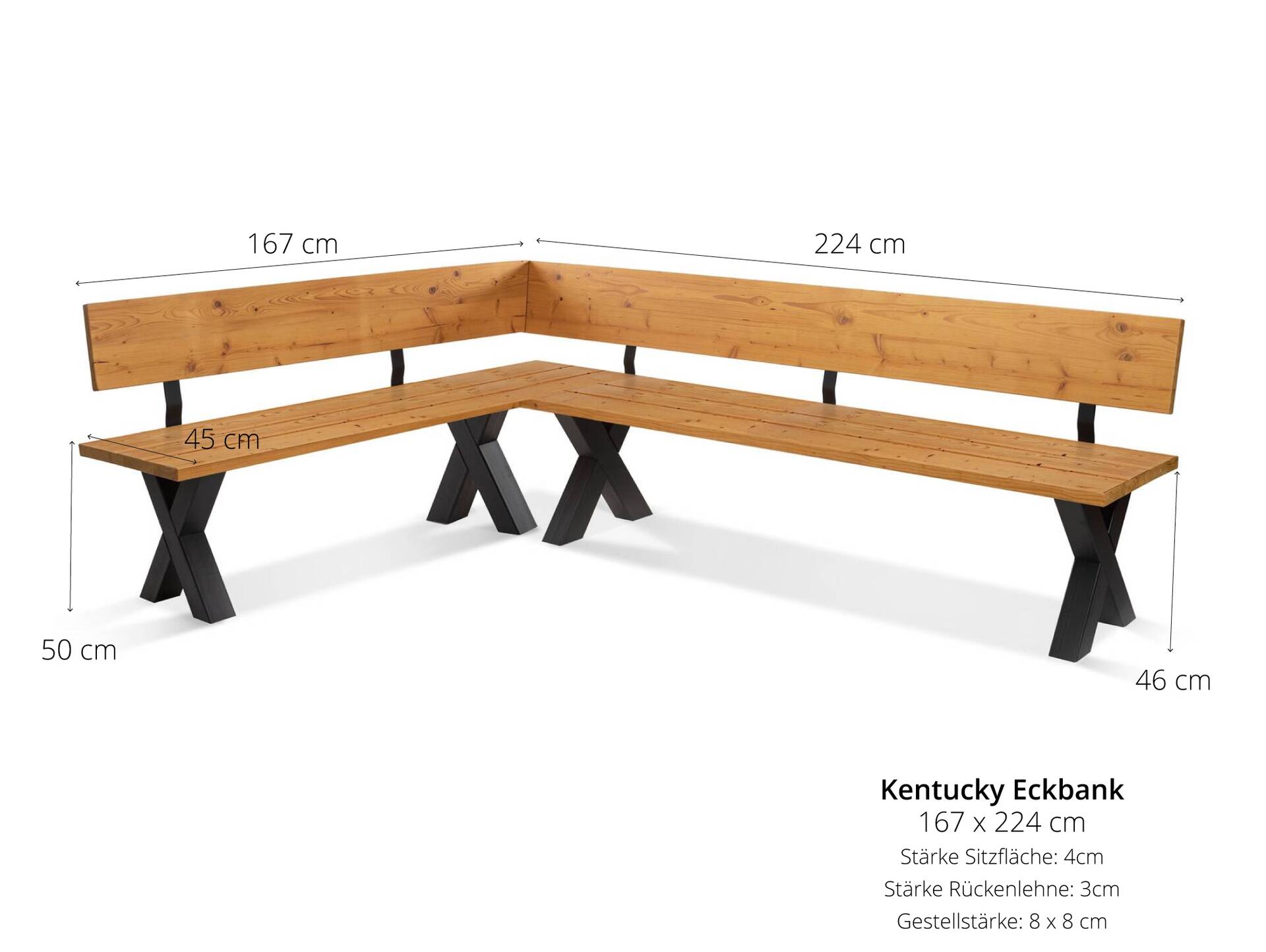 KENTUCKY Garten-Eckbank mit X-Beinen, Altholzoptik, Material Massivholz, THERMO-Fichte gebürstet/lasiert 167 x 224 cm | natur