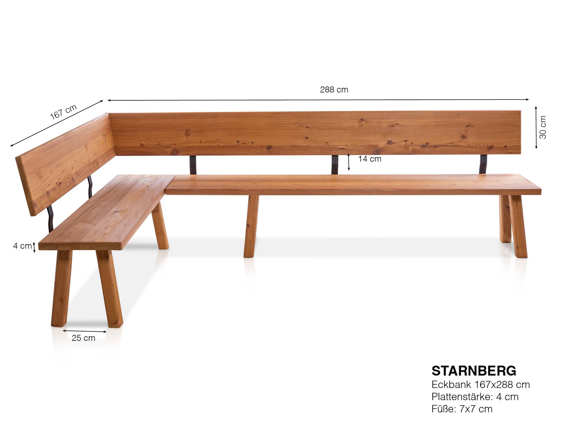 STARNBERG Eckbank, Material Massivholz, Lärche gedämpft 167 x 288 cm | geölt