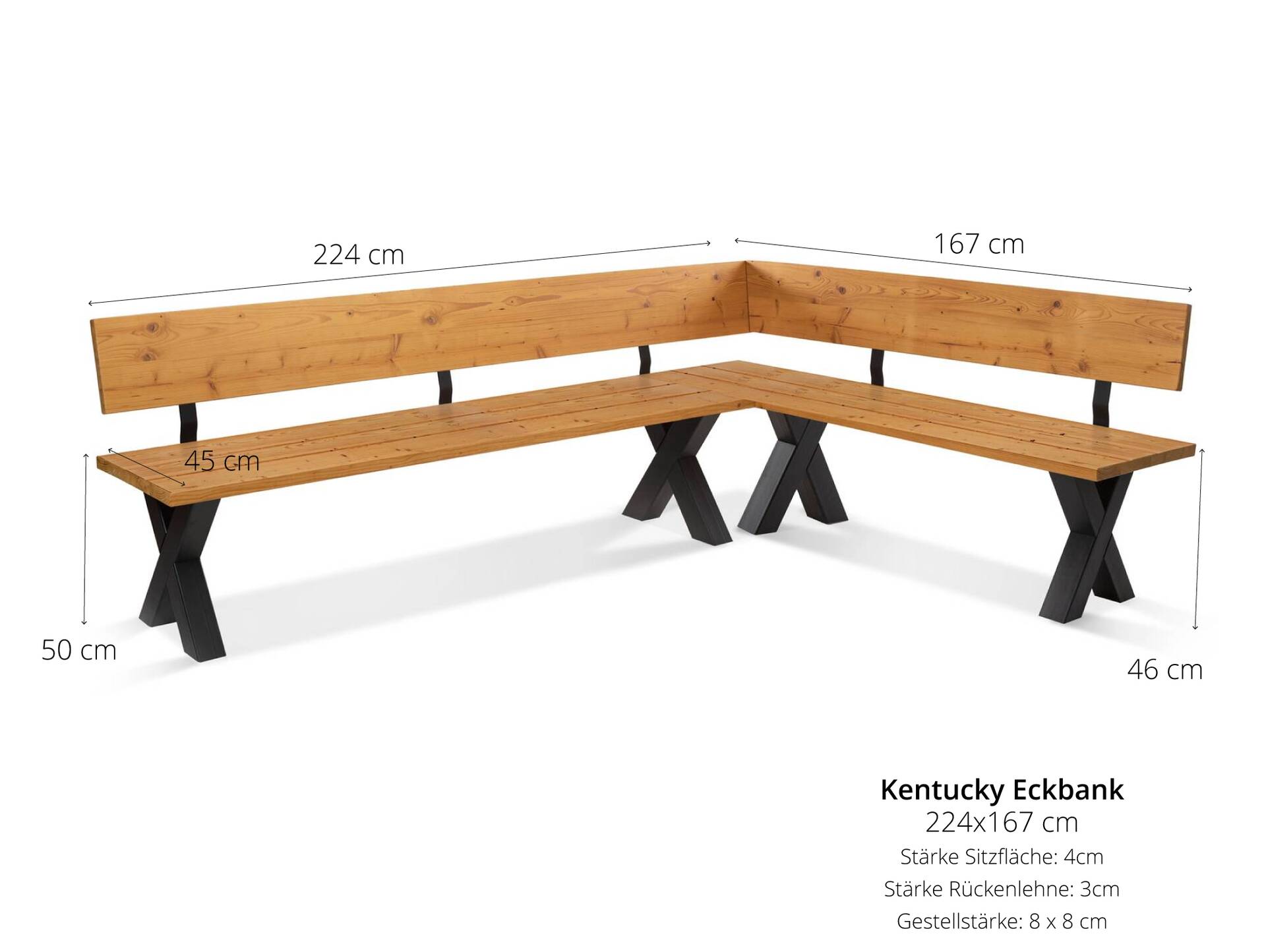 KENTUCKY Garten-Eckbank mit X-Beinen, Altholzoptik, Material Massivholz, THERMO-Fichte gebürstet/lasiert 224 x 167 cm | natur