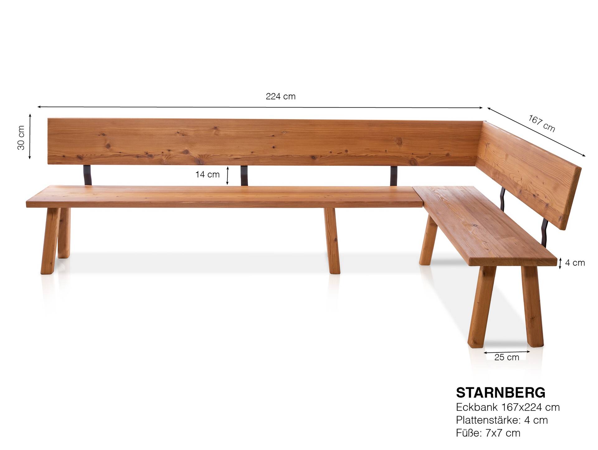STARNBERG Eckbank, Material Massivholz, Lärche gedämpft 224 x 167 cm | lackiert