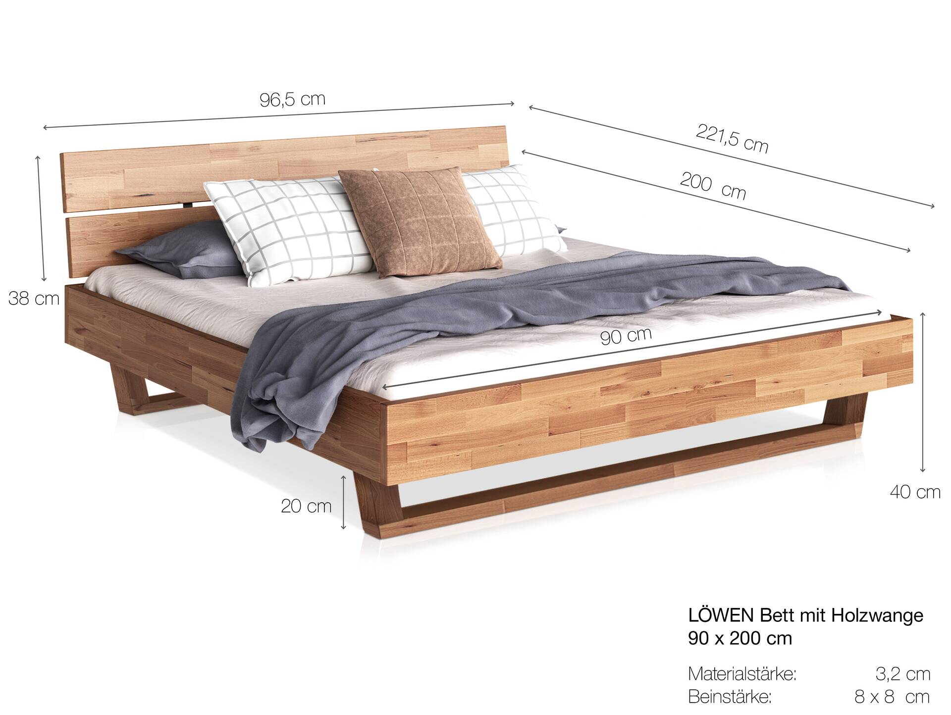 LÖWEN Holz-Kufenbett mit Kopfteil, Material Massivholz 90 x 200 cm | Buche unbehandelt