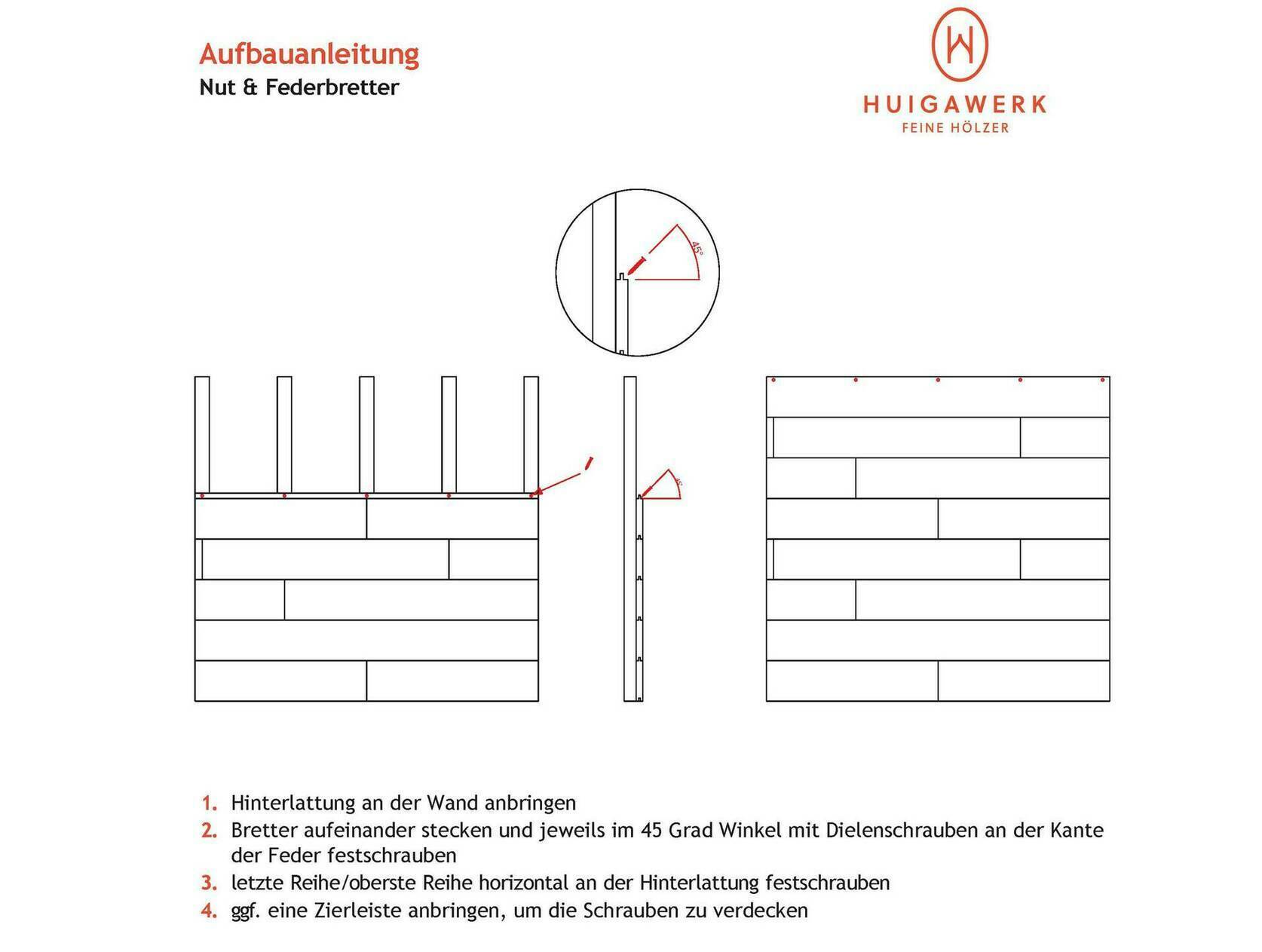 Nut- und Federbretter, Lärche gehobelt, Material Massivholz, verschiedene Längen erhältlich 1 Meter | 2-seitig