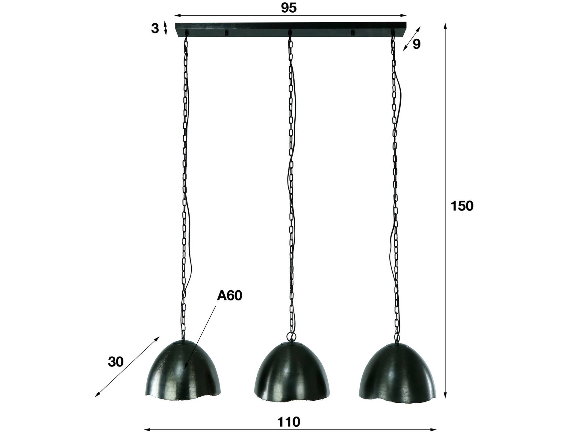 ANUK Hängelampe, 3-flammig, Material Metall, Nickel schwarz 