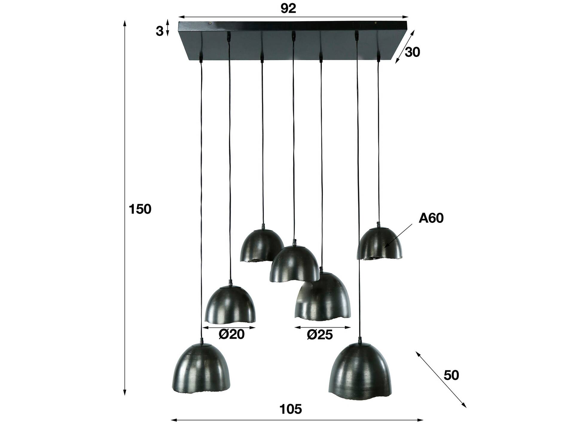 ANUK Hängelampe, 7-flammig, Material Metall, Nickel schwarz 