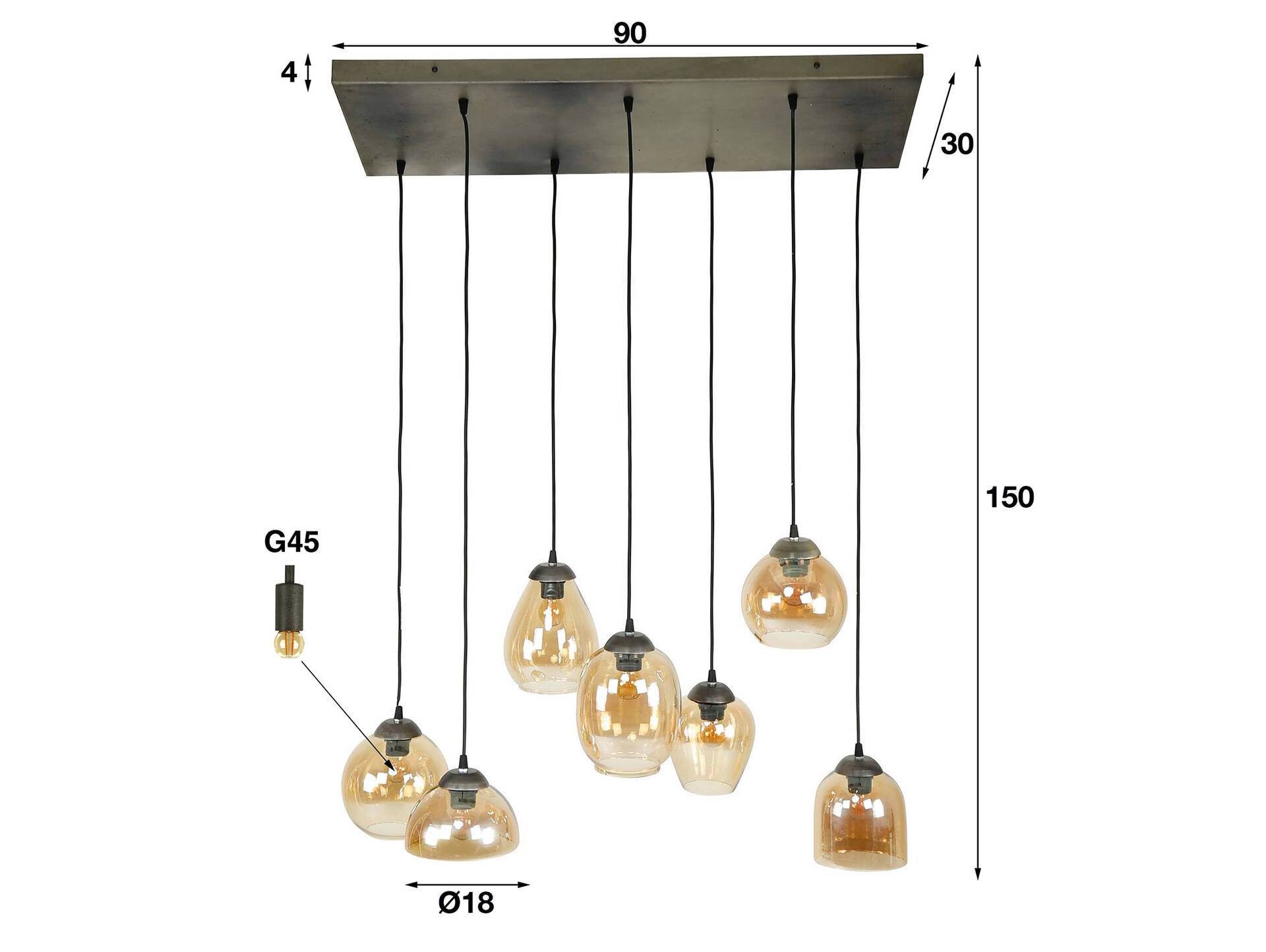 ATLENA Hängelampe, 7-flammig, Material Glas, bernsteinfarbig 