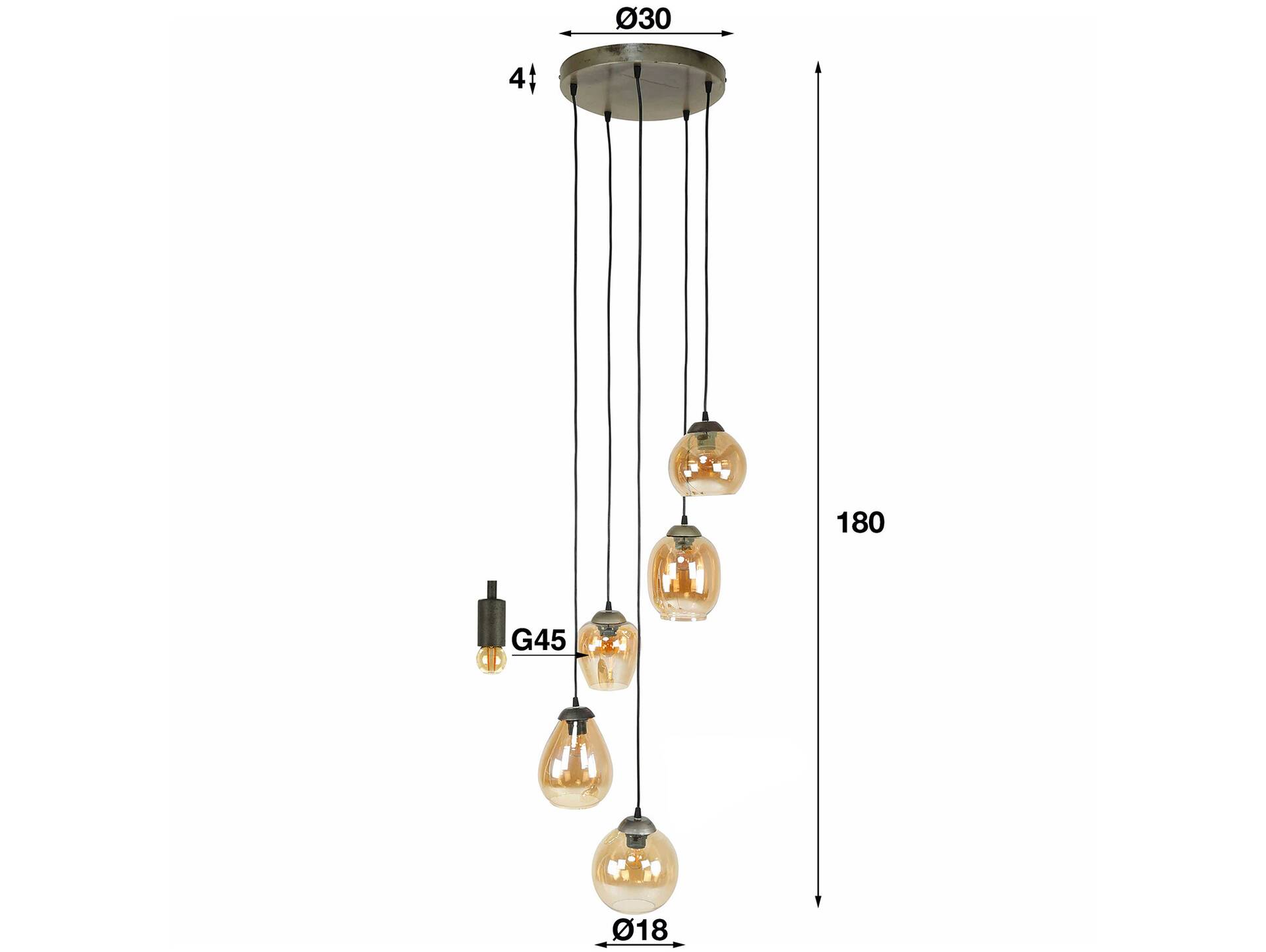 ATLENA II Hängelampe, 5-flammig, Material Glas, bernsteinfarbig 