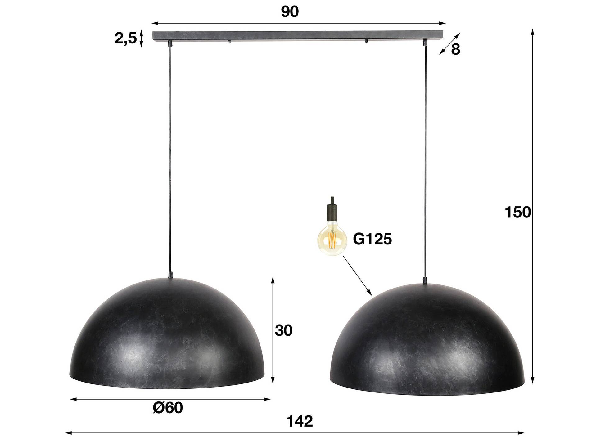 AVELLINO Pendellampe, 2-flammig, Material Metall, anthrazit 