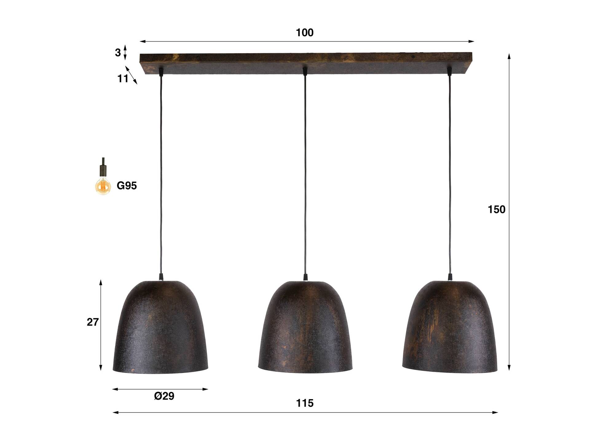 CONELL Pendelleuchte, 3-flammig, Material Metall, Geflammtes Braun 