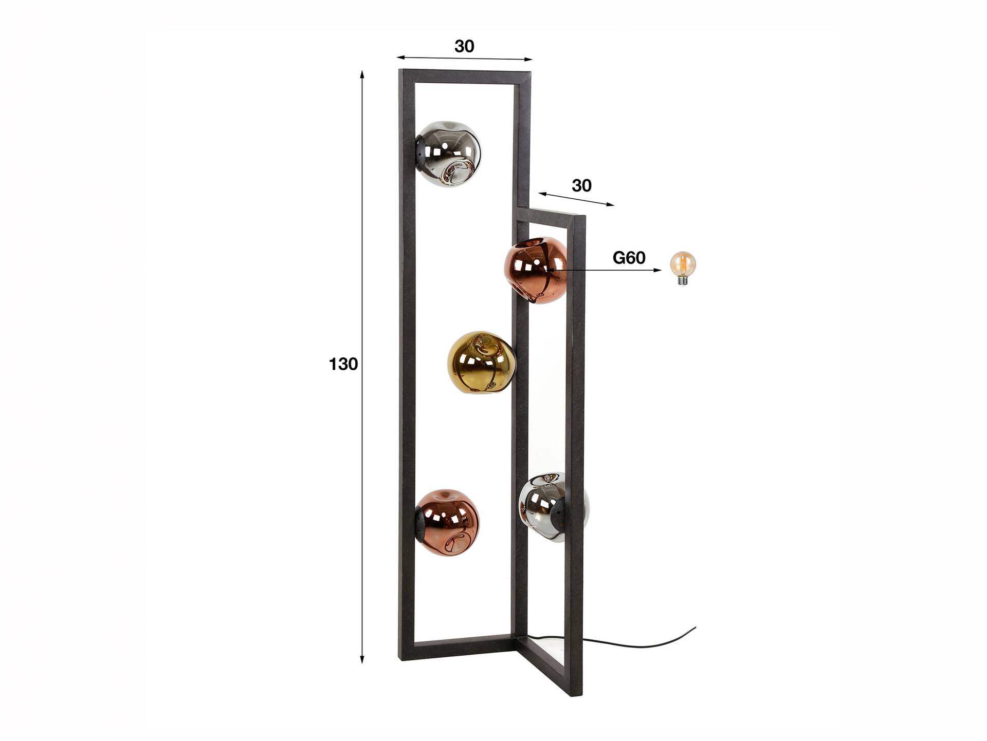 INAYA Stehlampe, 5-flammig, Material Metall, Schwarz 