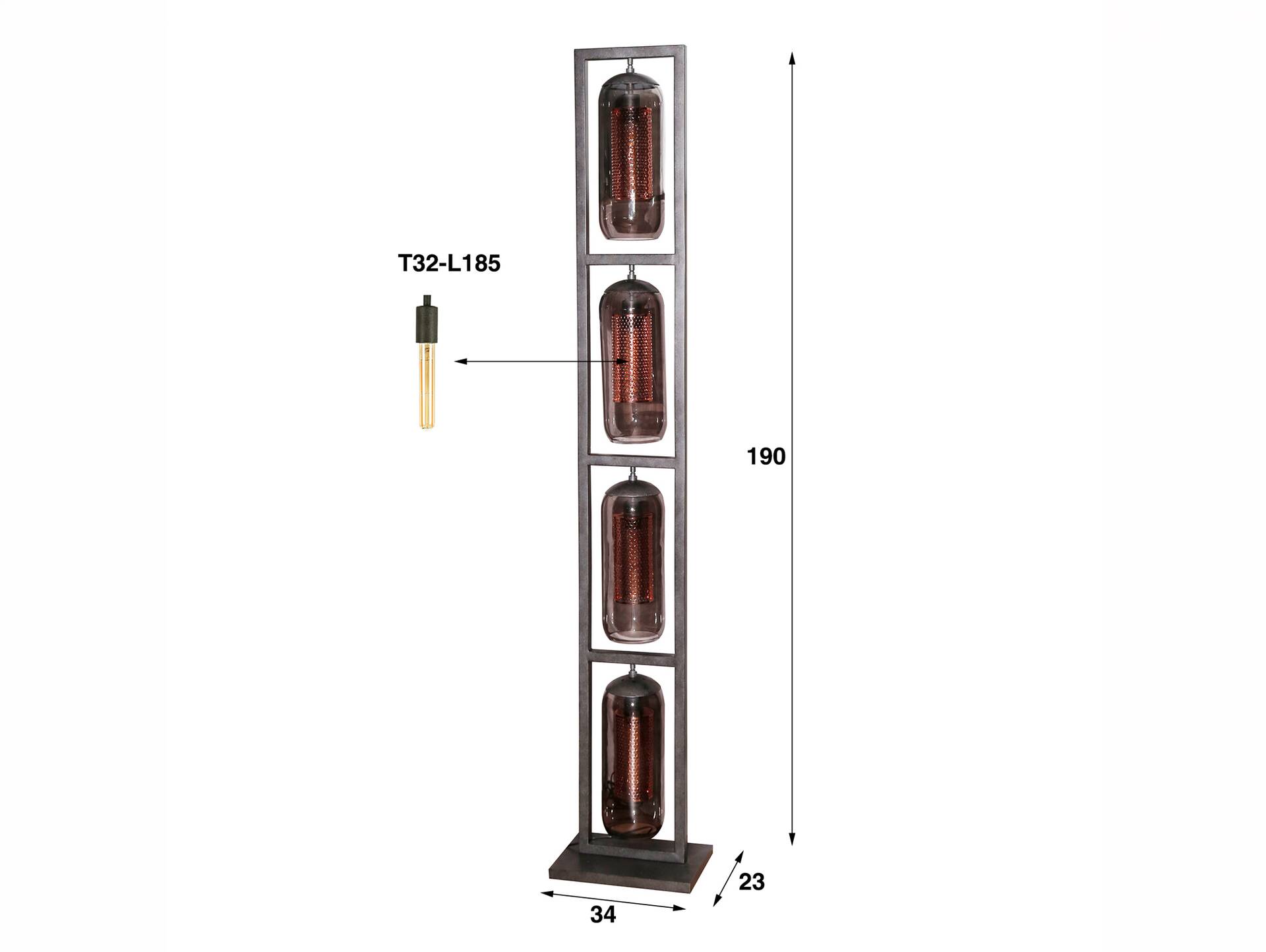 HAZIFA Stehlampe, 4-flammig, Material Glas, Rauchglas 