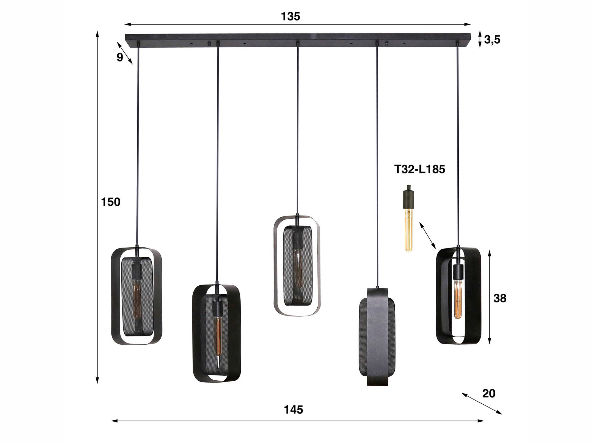 LIORA Hängelampe, 5-flammig, Material Metall, schwarz 