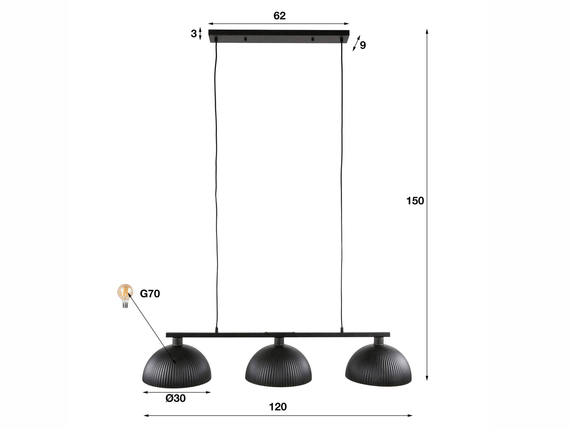 KALEA Pendelleuchte, 3-flammig, Material Metall, schwarz 