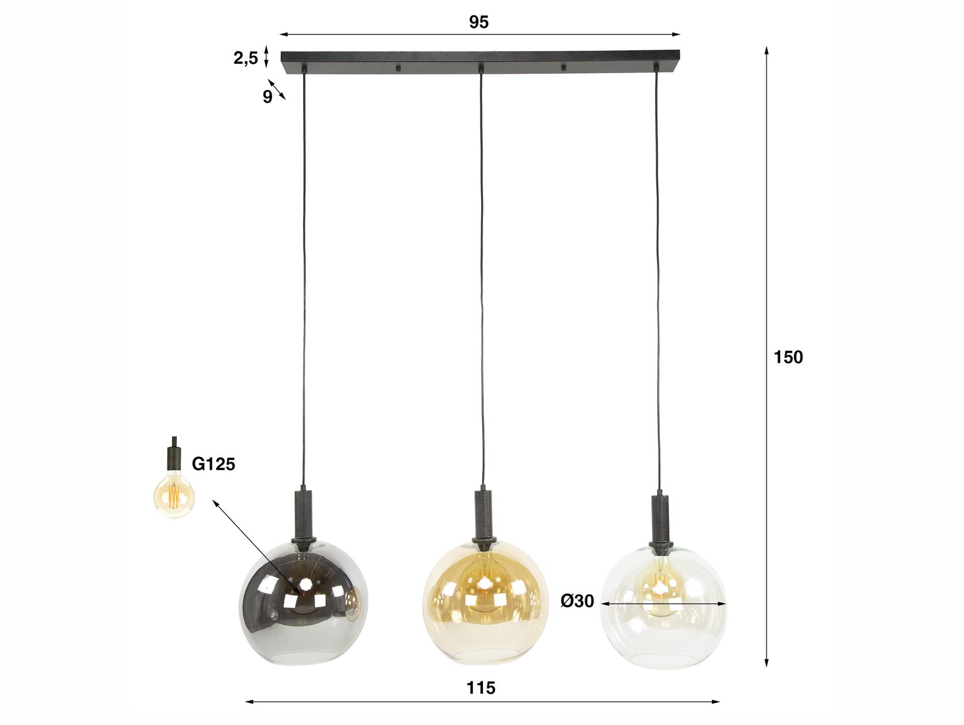 JONNA Pendelleuchte, 3-flammig, Material Metall, dreifarbig 