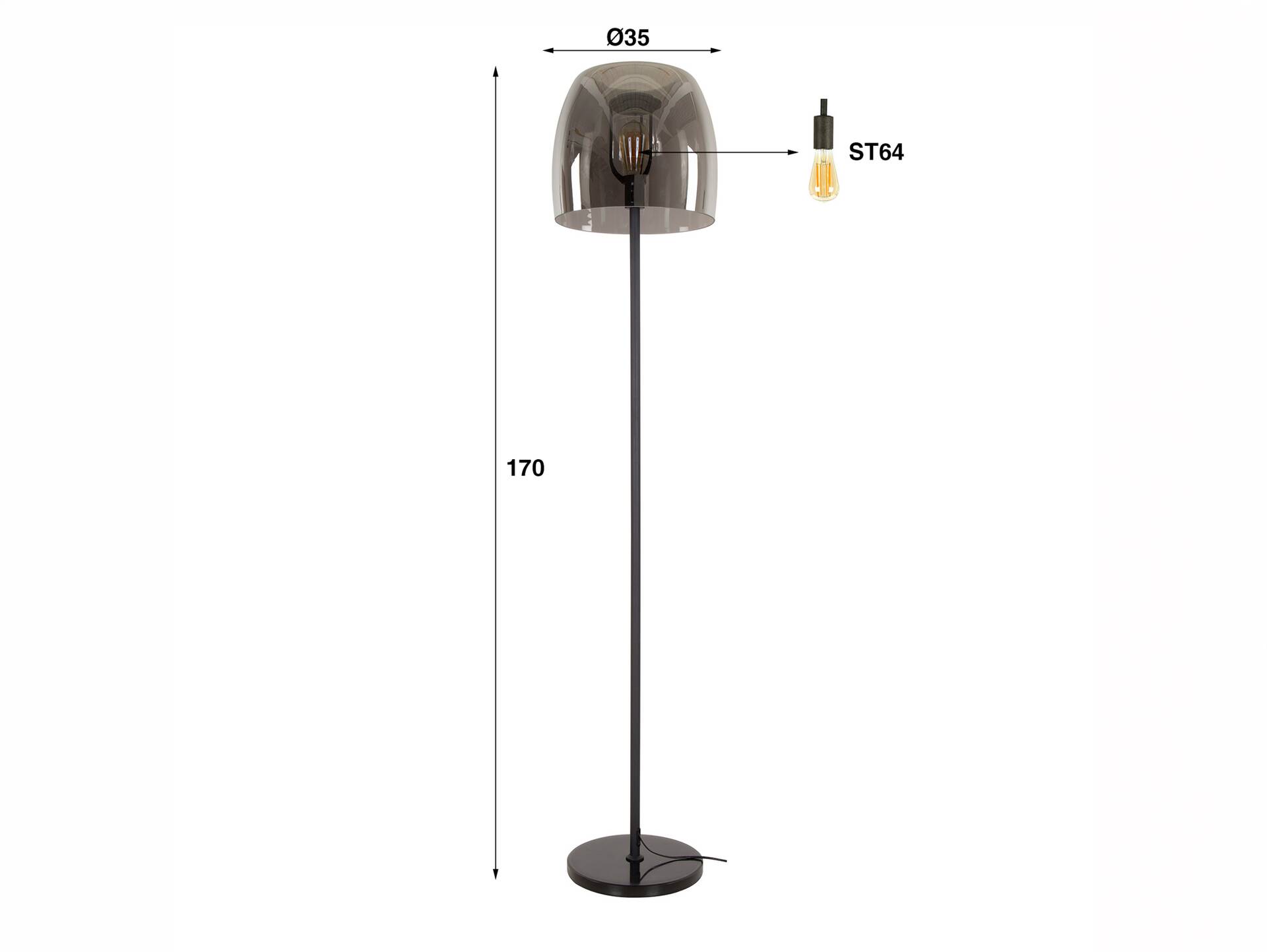 MIRAY Stehleuchte, 1-flammig, Material Metall/Rauchglas 