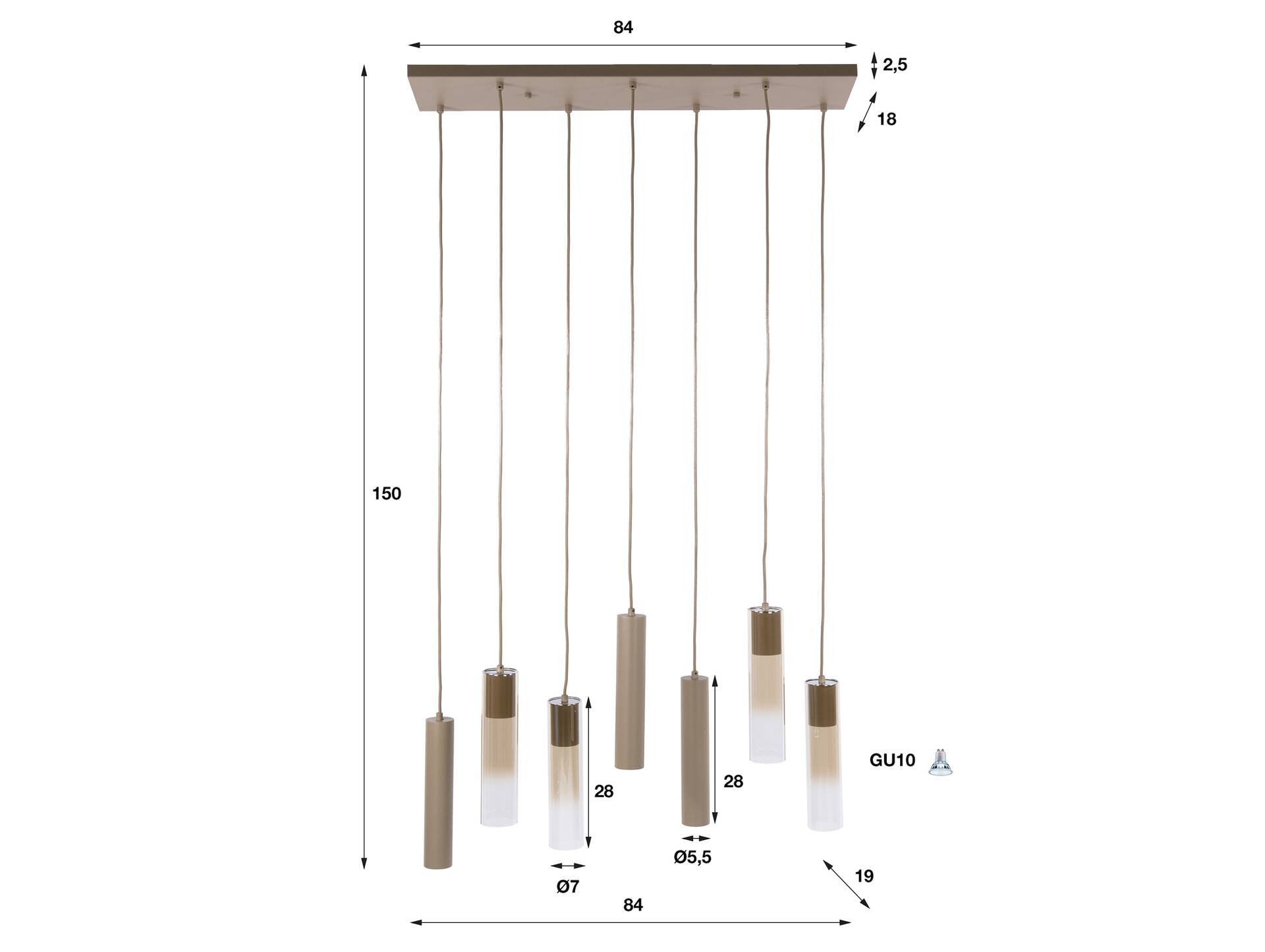 KIYAN Pendelleuchte, 7-flammig, Material Glas, frostet beige 