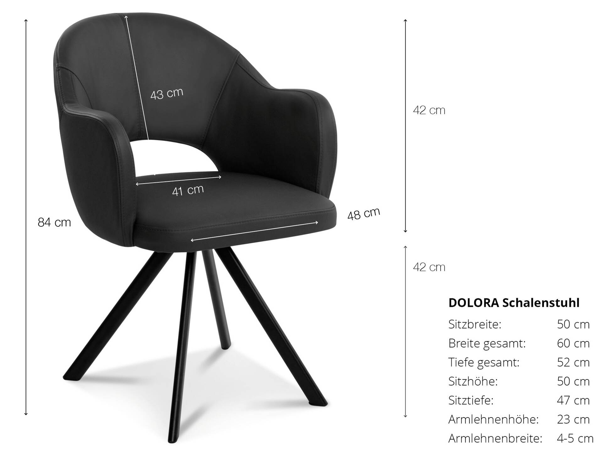 DOLORA Schalenstuhl, Gestell Eisen schwarz ohne Drehfunktion | Stoff | braun