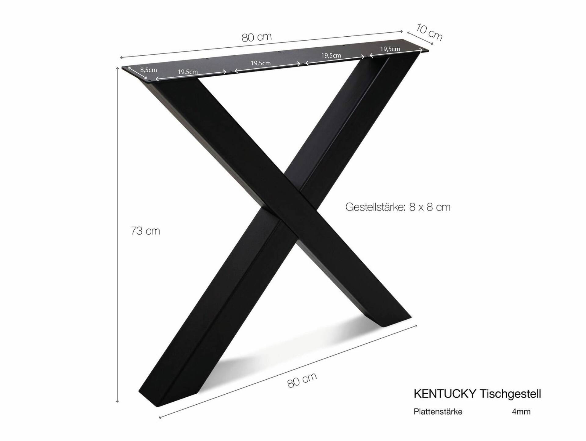 1 PAAR X-Beine für Esstisch, Material Stahl, schwarz 80 cm