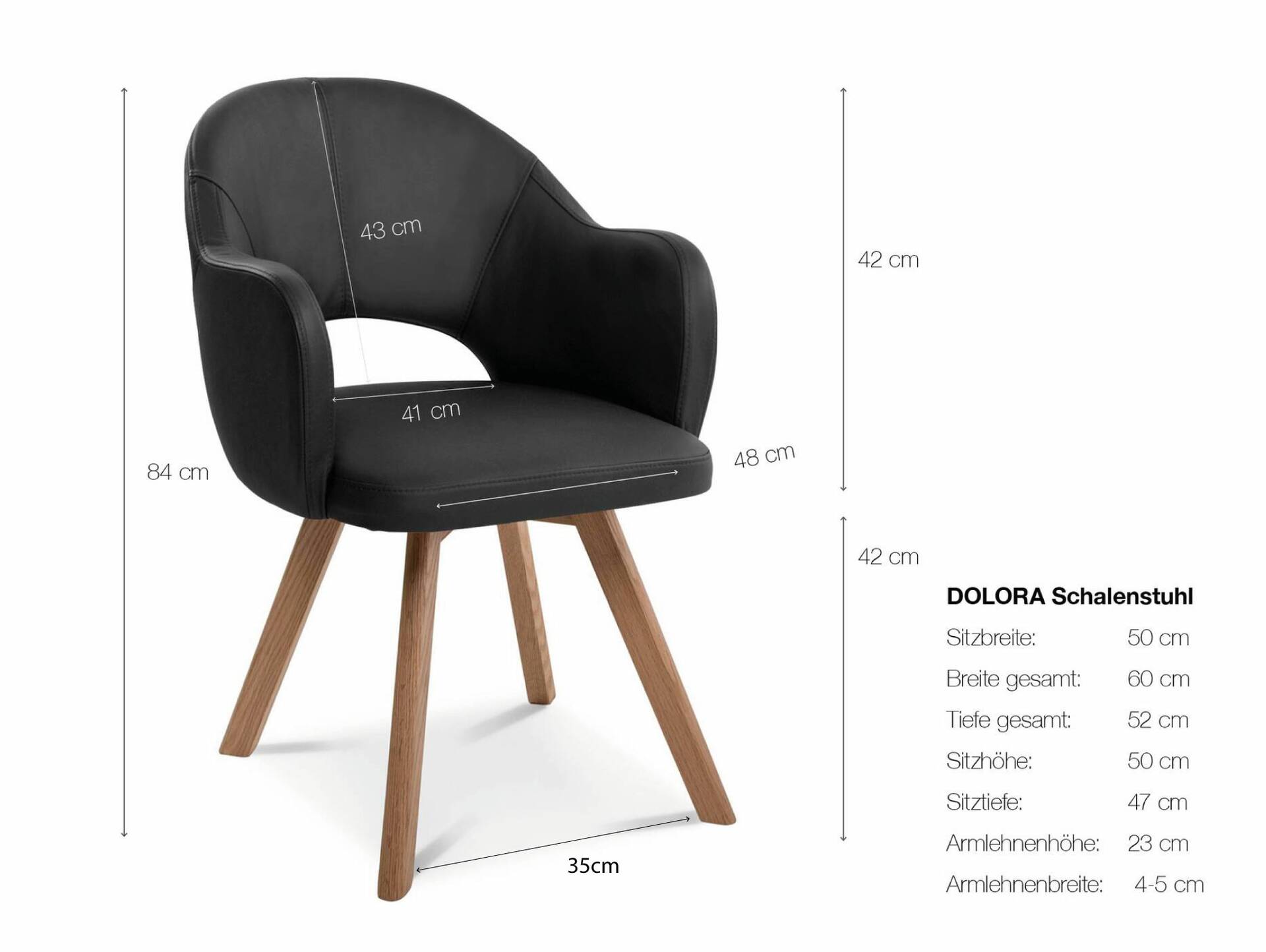 DOLORA Schalenstuhl, Gestell Massivholz ohne Drehfunktion | Echtleder | schwarz