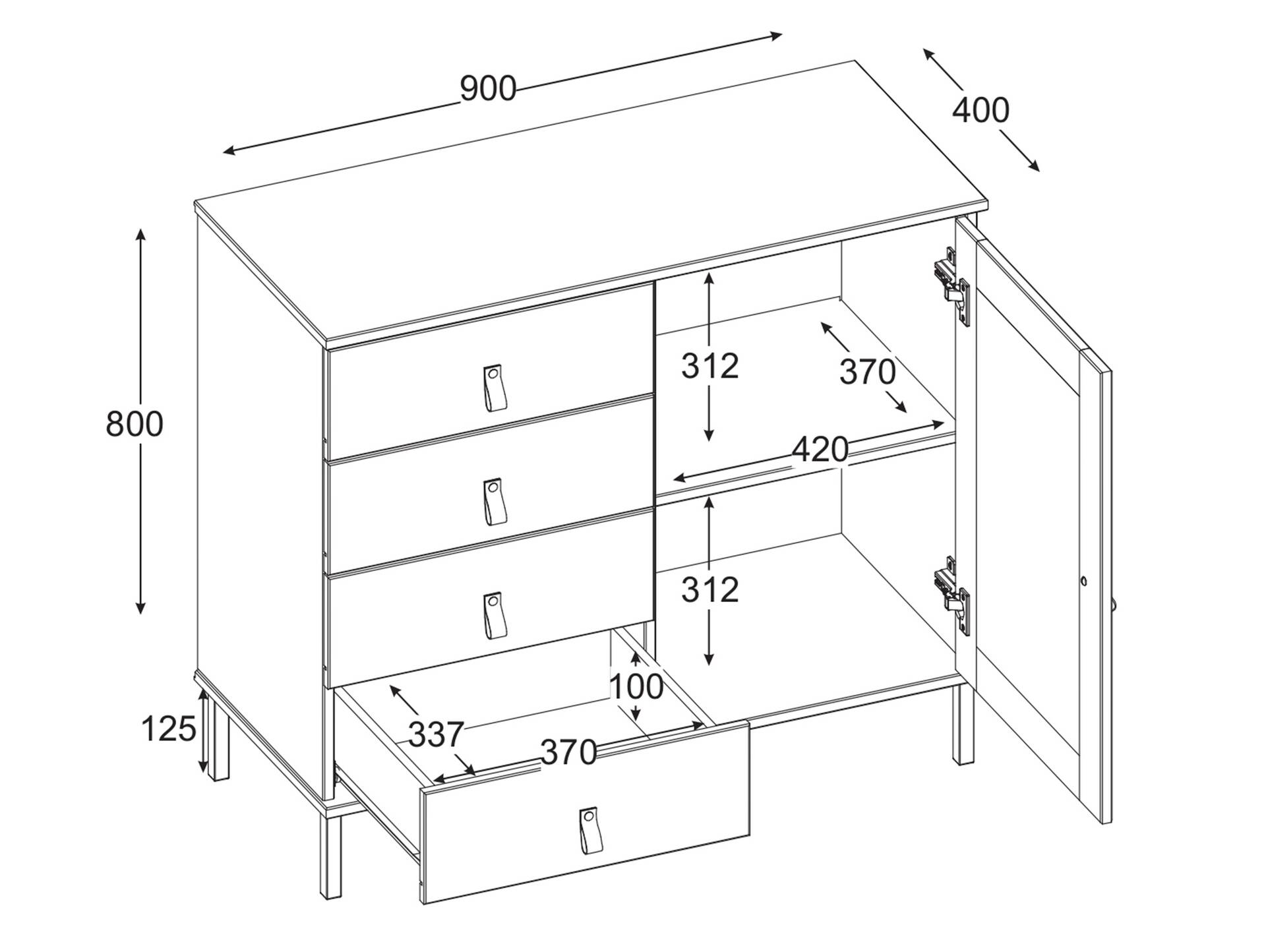 CINOY Sideboard II, Material Massivholz, Kiefer lackiert weiss