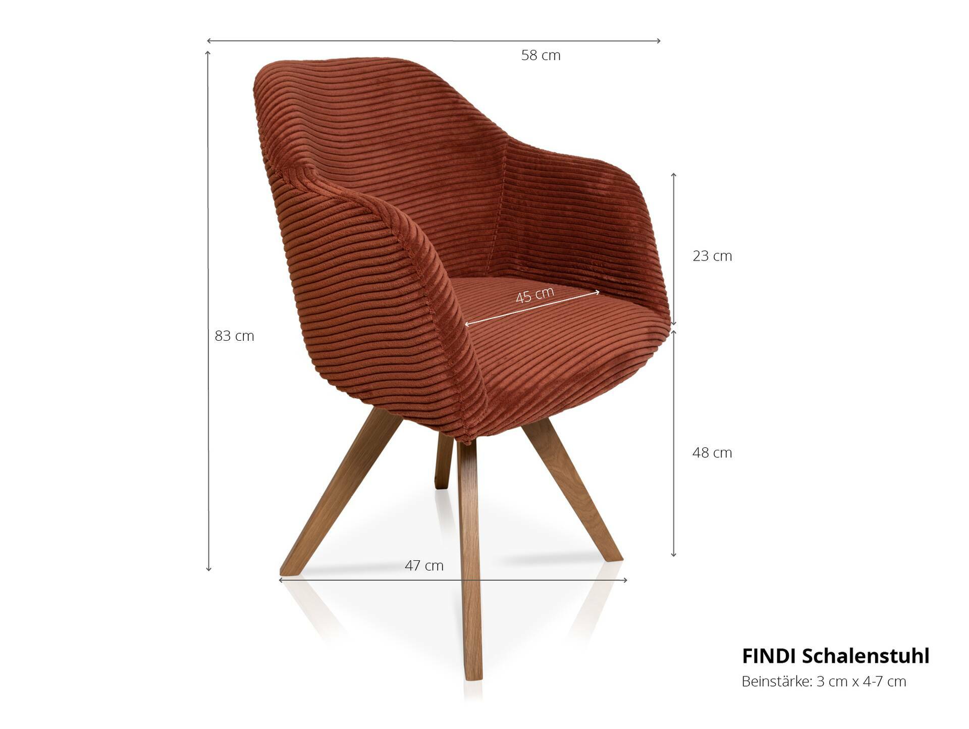 FINDI Schalenstuhl, Gestell Massivholz/Cordbezug olive | Buche schwarz lackiert