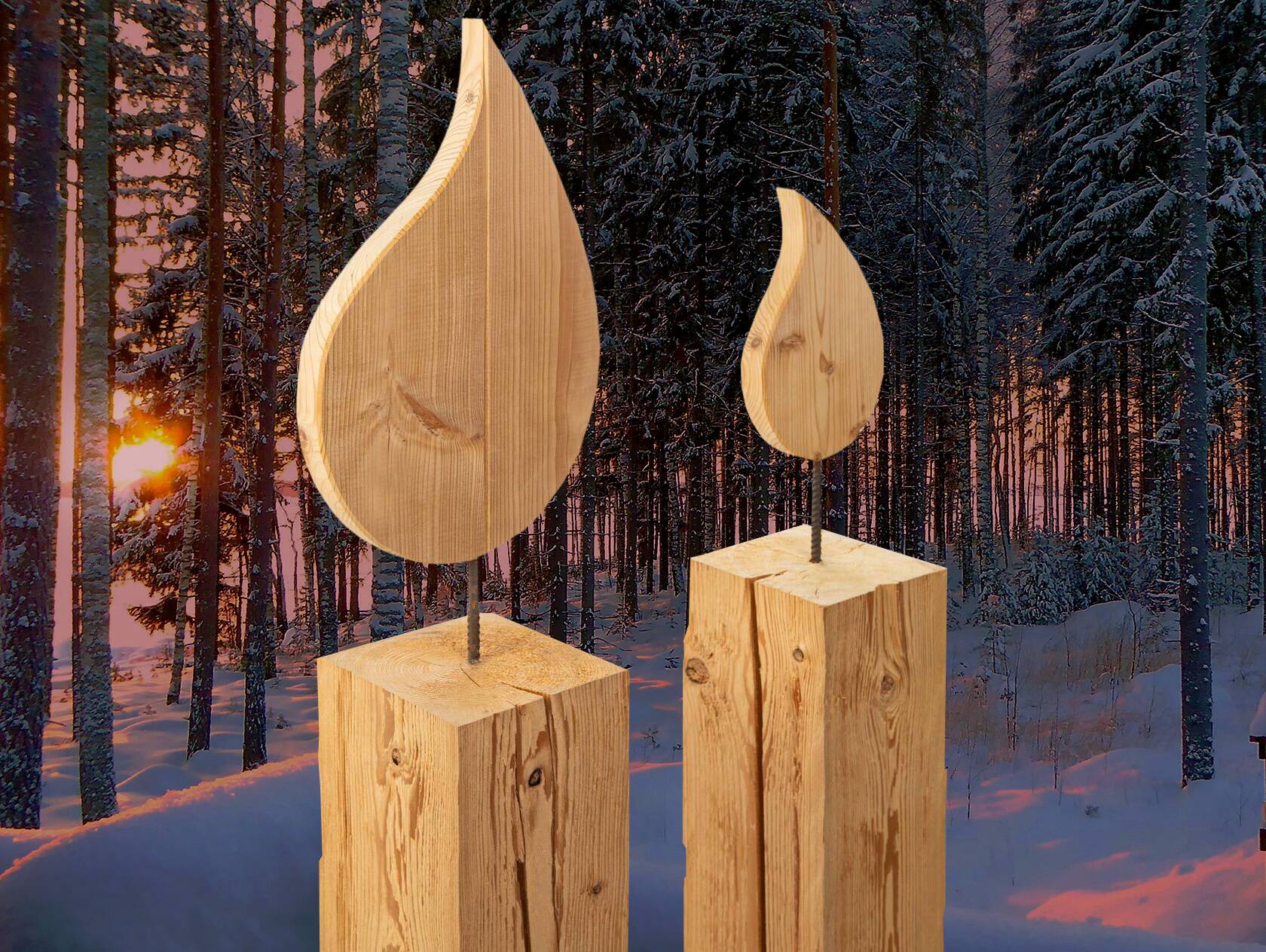 Flamme für Blumensäule, Material Massivholz Fichte Groß - 53 cm