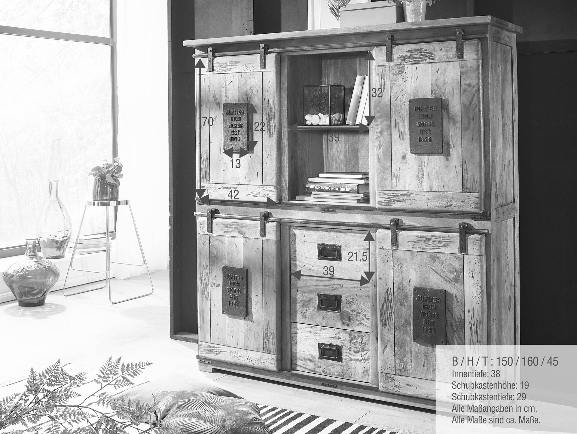 BRISTOL Highboard IV, Material Massivholz, Mango rustikal 