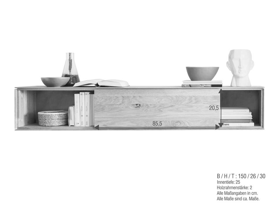 LORINA Hängeelement V, Material Massivholz, Wildeiche geölt 