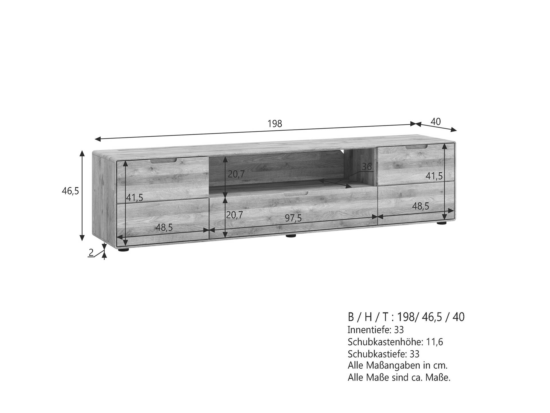 ANDINO TV-Board II, Material Massivholz, Wildeiche geölt 