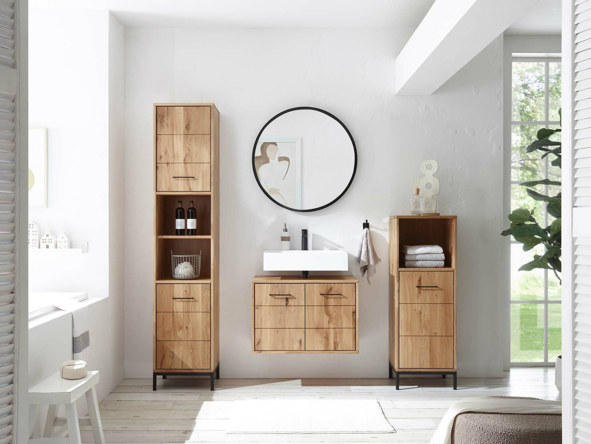 BOLTON Badezimmerset II, Material Massivholz, Wildeiche geölt 