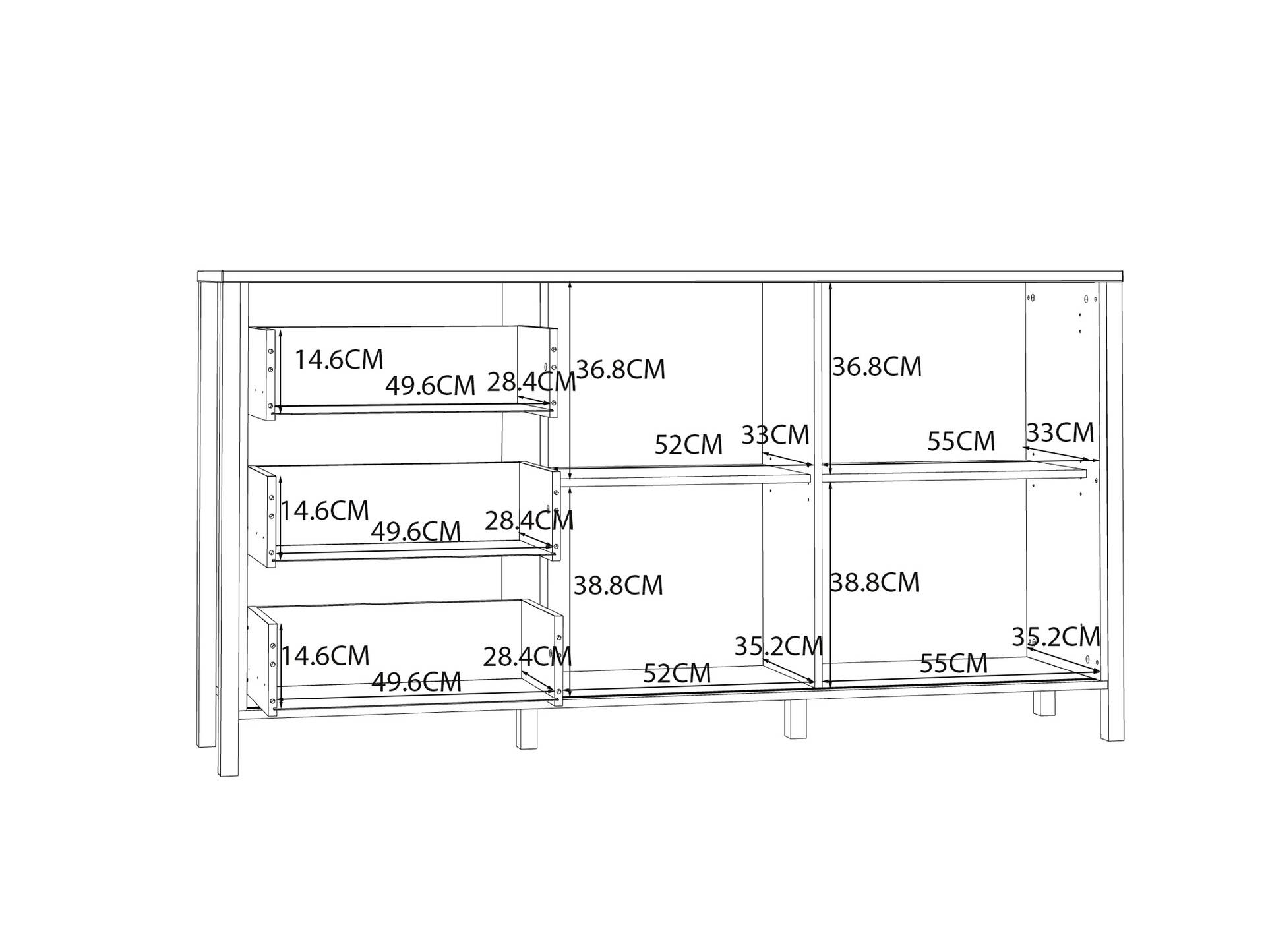 JACCO Sideboard, Material Spanplatte, Mauvella Eiche Nachbildung/schwarz 