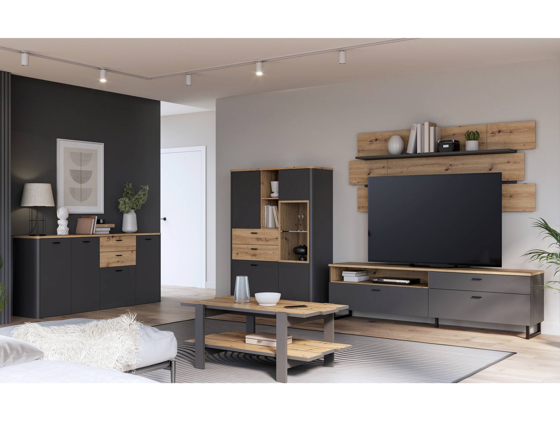 LORDANA Highboard, Material Spanplatte, Artisan Eiche Nachbildung/grau 