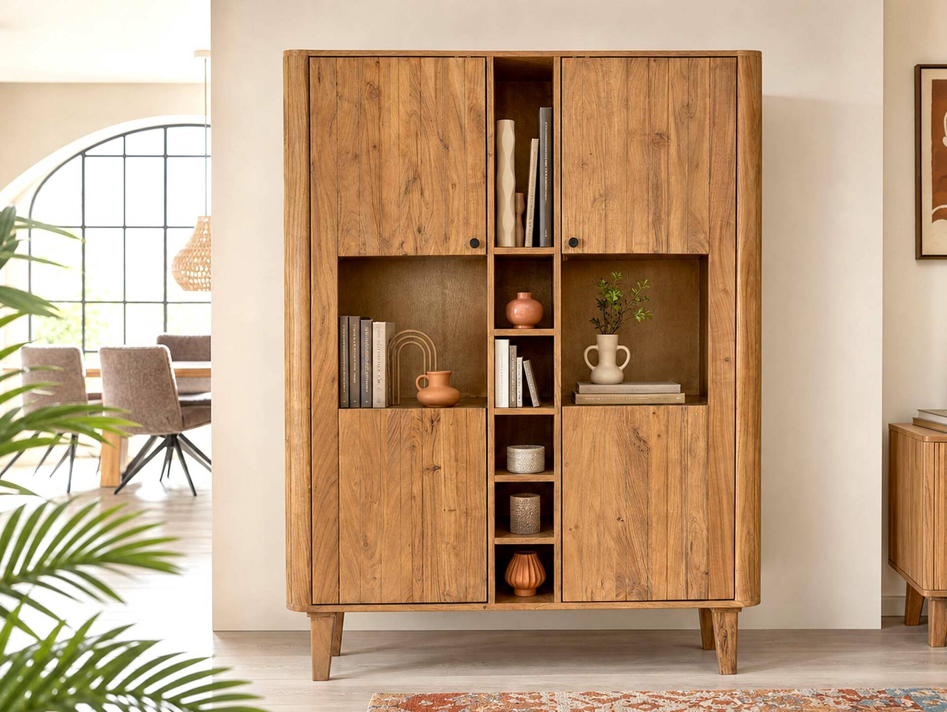 LINARO Highboard, Material Massivholz, Akazie massiv honigfarben 