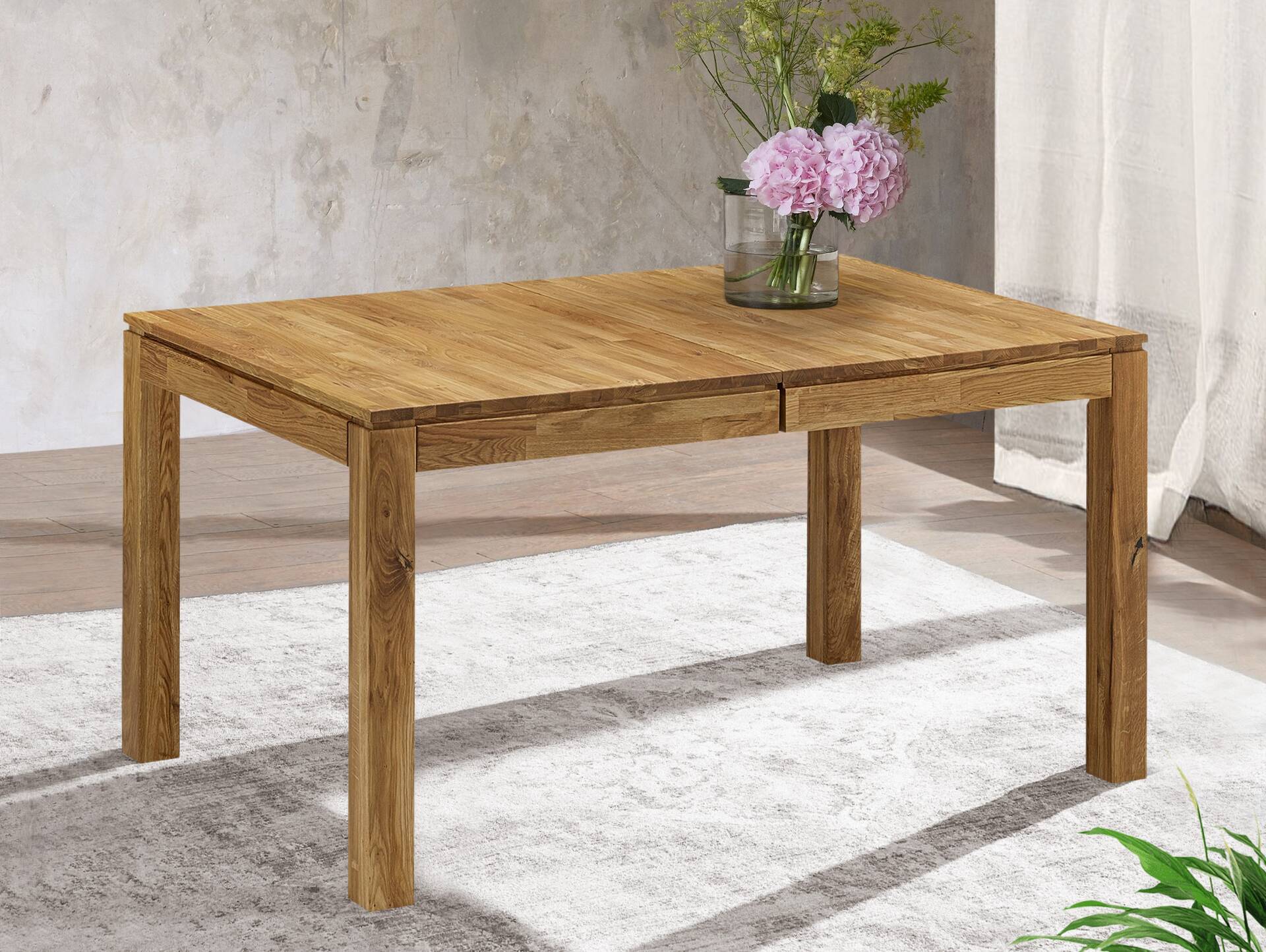 LISSABON Esstisch / Ausziehtisch, Material Massivholz Wildeiche | 80/130x80 cm