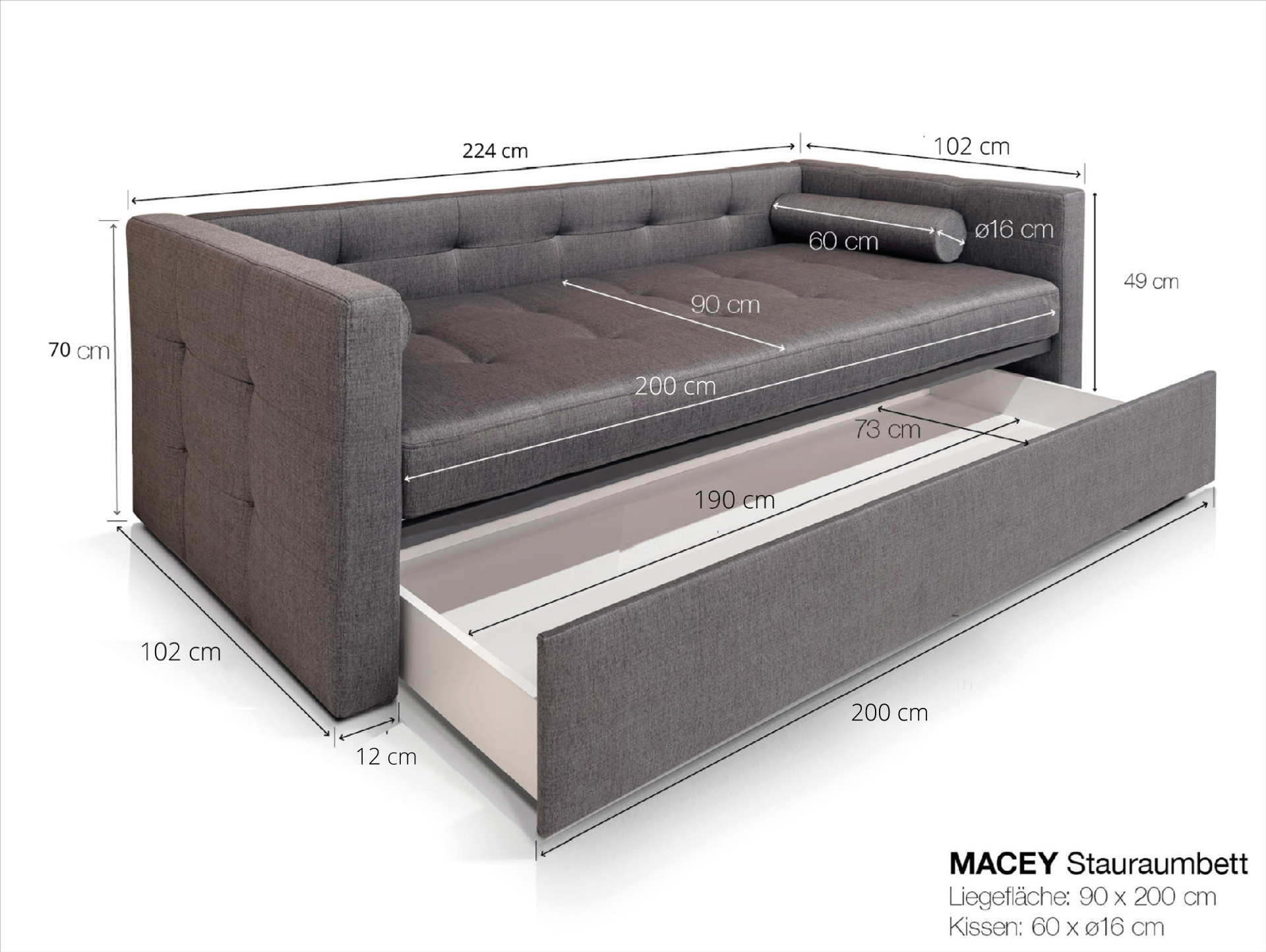 MACEY Stauraumbett mit Schubkasten, Material Stoff anthrazit 