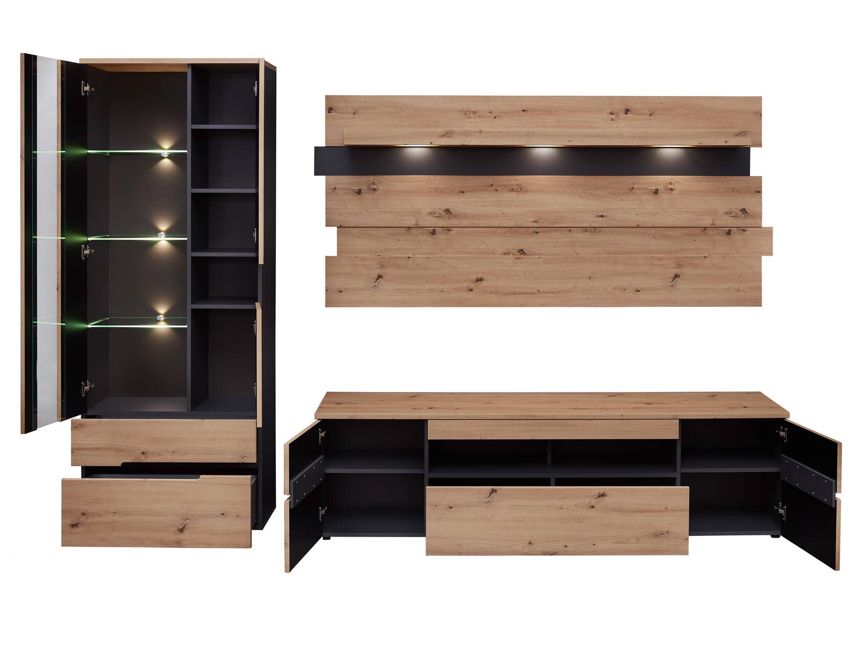Wohnzimmer Möbel Set inkl. LED Beleuchtung ALBANY-83 in Taurus Eiche N