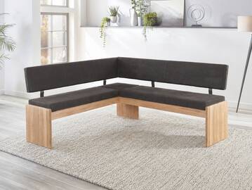SIRION Eckbank mit Truhe aus Eiche, Material Massivholz/Bezug Mikrofaser 