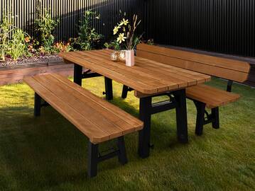 AMMERSEE Gartengarnitur - höhenverstellbar, rustikale Altholzoptik, Material Massivholz/Metall, Thermo-Fichte 200 x 60 cm | Außenbereich | mit/ohne Rückenlehne