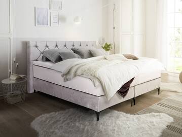 GILMORE Boxspringbett, Härtegrad 3, Bezug Stoff grau 