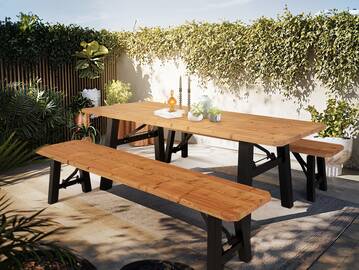 TEGERNSEE Gartengarnitur - höhenverstellbar, rustikale Altholzoptik, Material Massivholz/Metall, Thermo-Fichte 200 x 60 cm | Innenbereich | ohne Rückenlehne