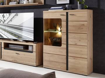 SAN MARINO Vitrine II, Material Teilmassiv, Altesche gebürstet / Artisan eichefarbig 