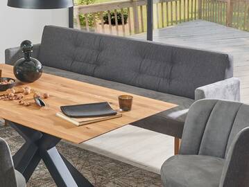 LEVINO Polsterbank mit Armlehnen, Material Massivholz, Stoffbezug 