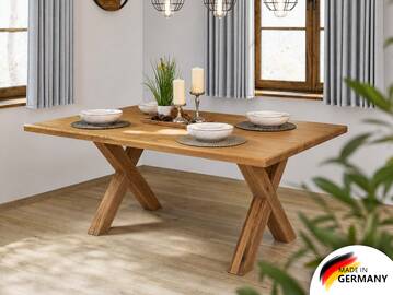 TIROL Esstisch nach Maß, Eiche-Altholz, Material Massivholz/X-Fuß Holz 