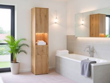 ASKINO Hochschrank fürs Badezimmer, Material Dekorspanplatte, Artisan Eiche Nachbildung