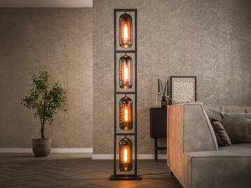 HAZIFA Stehlampe, 4-flammig, Material Glas, Rauchglas
