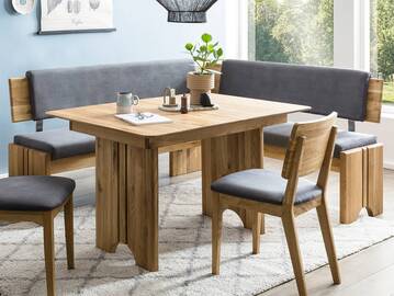 BERGAMO Eckbank mit Truhe aus Eiche, Material Massivholz/Bezug Mikrofaser 