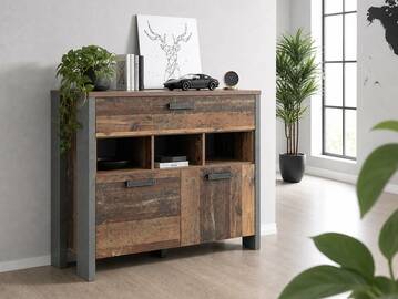 CASSIA Kommode II, Material Dekorspanplatte, Old Wood Vintage Nachbildung/betonfarbig