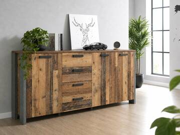 CASSIA Sideboard groß, Material Dekorspanplatte, Old Wood Vintage/betonfarbig 