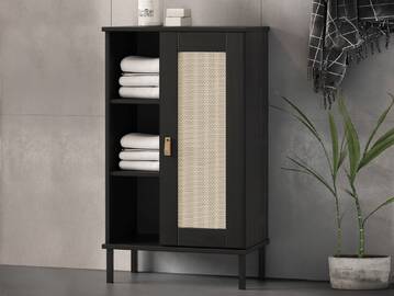 CINOY Regal I fürs Badezimmer, Material Massivholz, Kiefer lackiert schwarz