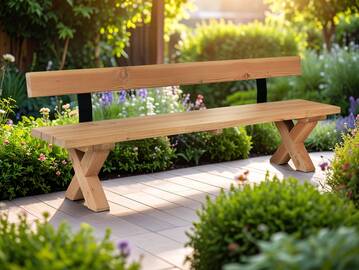 CANCUN PLUS Sitzbank / Gartenbank, Material Massivholz, Lärche 200 cm | Natur | mit Rückenlehne